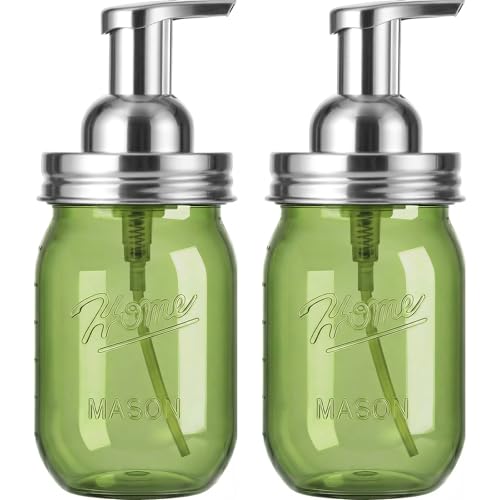 Amolliar Plastic Mason Jar Foaming Soap Dispenser Pump Lid, 16oz Foam Soap Dispenser with Cute Lables - Green Refillable Hand Soap Dispenser for Bathroom Kitchen Shower (2 Pack, Silver) - color: Silver