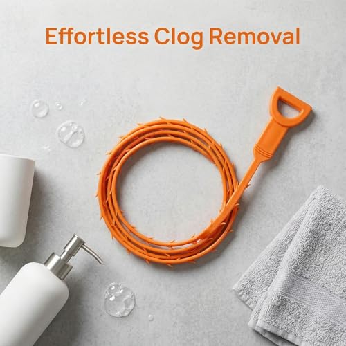 20 Inch Drain Snake Hair Clog Remover Orange Plastic 4 Pack | Barbed Design for Bathroom Tub Kitchen Sink Toilet Sewer Cleaning