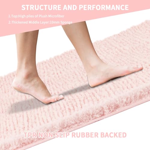 Bathroom Rugs Sets 3 Piece with Adjustable Toilet Seat Cover 17.5"x 15" Machine Washable Bath Rug Set with TPR Non Slip Rubber Backing Solid Bath Mat Set for Luxury Bathroom Decoration - color: Light Pink