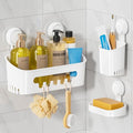 LEVERLOC Shower Caddy Suction Cup Set Shower Organizer & Soap Holder & Toothbrush Holder, Bathroom Shelf Basket NO-Drilling, Removable Suction Storage Waterproof Bathroom Caddy, White - color: White