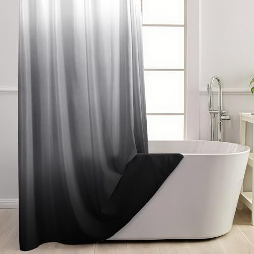 Small Stall No Hook Shower Curtain with Snap in Liner, Black and White Shower Curtains and Liner Set, Ombre Hotel Fabric Bath Curtain for Bathroom, Mesh Top Window Waterproof Washable, 36 x 74 - color: Ombre Black, size: 36"W x 74"L (Pack of 1)