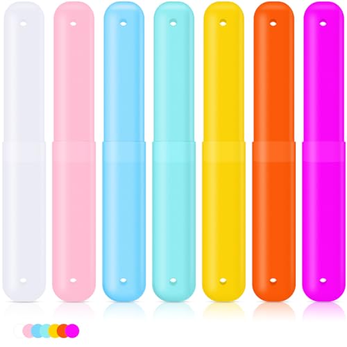 60 Pieces Plastic Toothbrush Holders Portable Travel Toothbrush Case Cover Protector Case Holders for Indoor Outdoor Travel Trip Home Camping School (Colorful) - color: Colorful