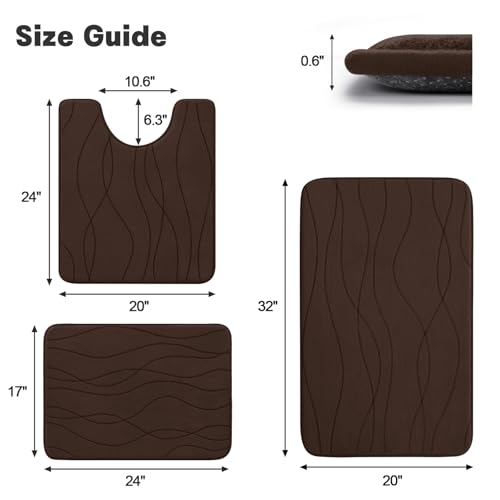 YIHOUSE Bathroom Rugs Set 3 Piece, Memory Foam Bath Mat Brown | Ultra Soft, Absorbent, Non-Slip, Machine Washable, for Bathroom, Sink and Toilet - color: Brown, size: 2'9" x 1'8" (Rectangular)
