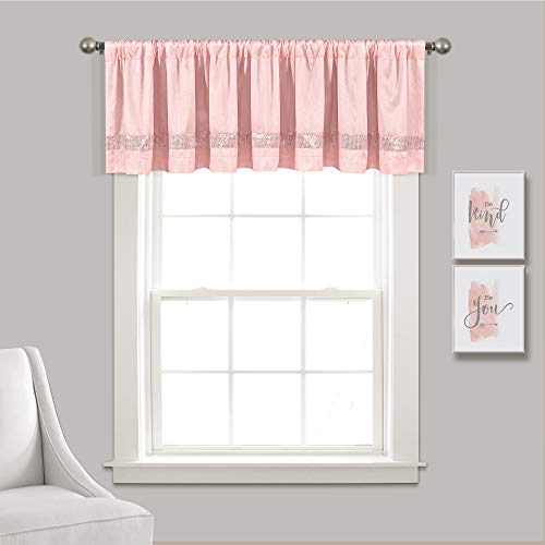 Lush Decor Night Sky Sequins Valance, Single, 84" W x 18" L, Blush & Silver - Extra Wide Curtain - Kitchen Curtain Valance - Modern Glam Decor - Bathroom Or Kitchen Valance For Windows - color: Blush & Silver, size: 84"W x 18"L (Pack of 1), style: Valance