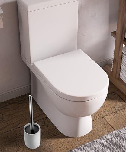Ceramic Toilet Brush & Holder Set - Freestanding Deep-Cleaning Toilet Bowl Cleaner Brush, Stainless Steel Handle, Small & Sturdy for Storage, Easy to Clean, Non-Scratching - color: Matt White