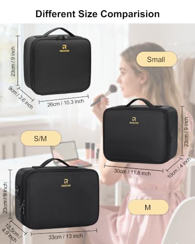Relavel Makeup Bag Large Cosmetic Bag Travel Train Case Toiletry Bag for Women with Adjustable Dividers, Travel Essentials Organizer Case Storage Box for Skincare, Brushes, Black - color: Black S/M, size: Small