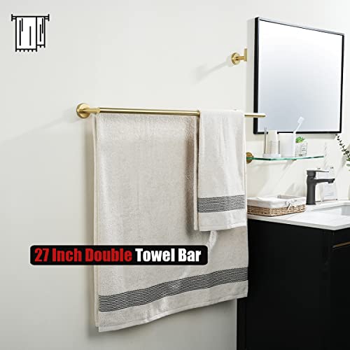 JQK Double Bath Towel Bar, Brushed Gold 30 Inch 304 Stainless Steel Thicken 0.8mm Towel Rack for Bathroom, Towel Holder Wall Mount, 27 Inch Useable Length, TB100L27-BG - color: Brushed Gold, size: 30 Inch