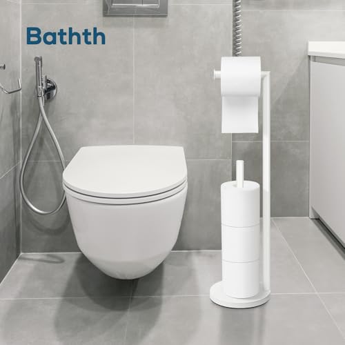 Toilet Paper Holder Stand,Toilet Paper Holder Free Standing,White Toilet Stand Holder for 4 Rolls,Toilet Paper Storage by Bathth - color: White