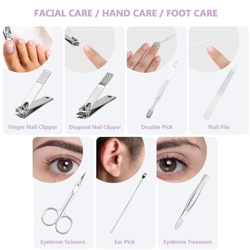 12 Set Manicure Set Bulk Mini Manicure Nail Clipper Kit 7 in 1 Stainless Steel Professional Nail Care Pedicure with Travel Portable Bag Grooming Kits for Women Men Home(Purple) - color: Purple