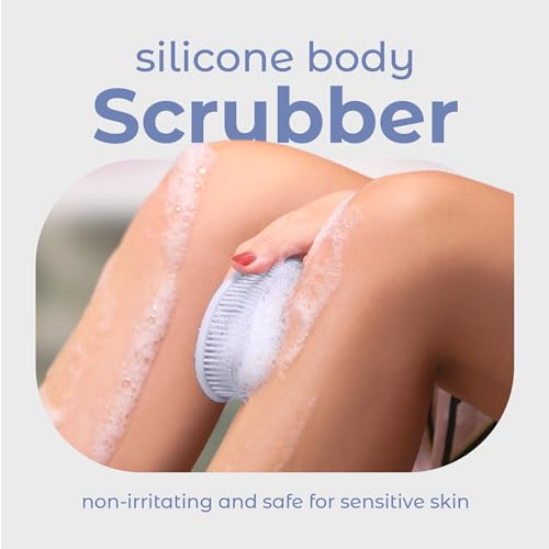 MainBasics Silicone Body Scrubber Dual-Sided, Frosted Sky, Massage | Shower Scrubber with Massage Nodes, Silicone Loofah Alternative for Deep Clean - color: Frosted Sky, size: Massage
