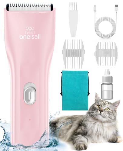 oneisall Pet Clippers for Cat Matted Hair, Quiet Pet Shaver for Cats | Waterproof Cordless Cat Clippers for Matted Long Hair with Storage Bag,Lightweight and Easy to Use for Cat, Pet, Small Dog - color: Pink, size: Standard