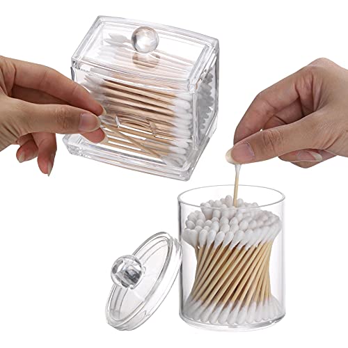 Tbestmax Plastic Qtips Holder Bathroom Container, 10/7 OZ Cotton Ball/Swabs Dispenser, Apothecary Jar Organizer for Storage 3 Pcs - color: Group A-Clear