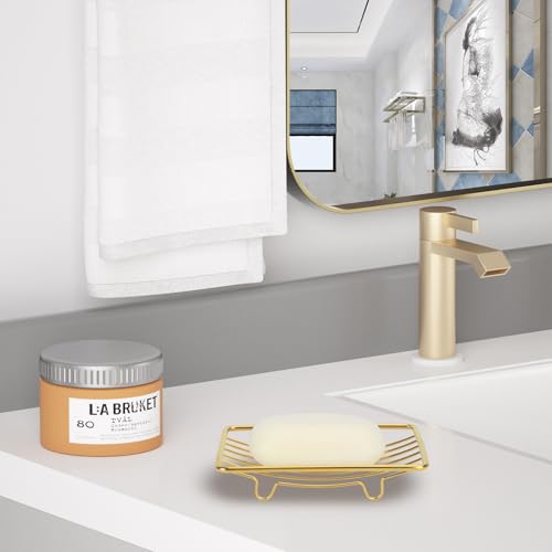 Snailhouse Soap Dishes, 2 Pack Self Draining Rustproof Stainless Steel Shower Bar Soap Dish Holder Tray Caddy Rack for Bathroom & Kitchen, Gold