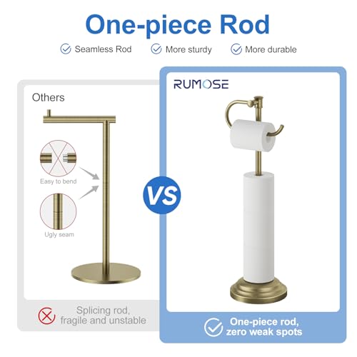 RUMOSE Toilet Paper Holder Stand for Floor, Antique Brass Bathroom Free Standing Toilet Tissue Roll Holder with Storage, Adjustable 17-25 Inch, SUS304 Stainless Steel - color: Antique Brass
