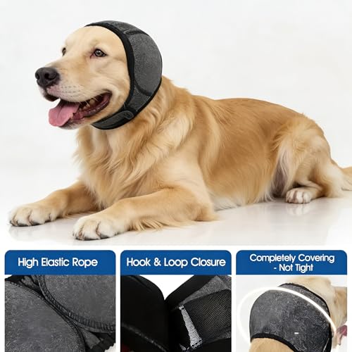 No-Flap Ear Wraps Dogs, Ear Muffs Bath Grooming, Soft Stretch Pet Ear Covers Drying Noise Comfort - color: Grey, size: Small