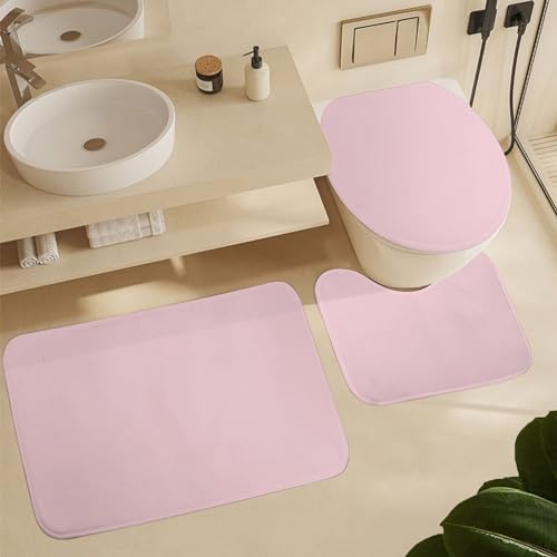 Bathroom Rugs Set 3 Piece Minimalist Basic Pink Bath Rug Mat Set, Non Slip Absorbent Bathroom Decor Mat, Toilet Lid Cover & U Shaped Contour Rug - color: Basic Pink, size: 1'8" x 2'6" (Rectangular)