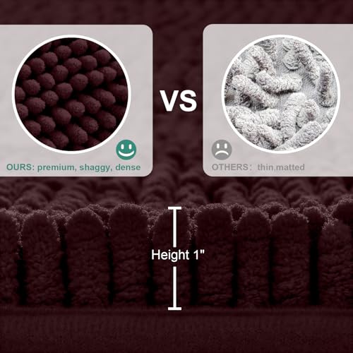 HOMEIDEAS 3 Pieces Brown Bathroom Rugs Set, Ultra Soft Non Slip Bath Rug and Absorbent Chenille Bath Mat, Includes U-Shaped Contour Rug, Bath Mat and Toilet Lid Cover Set Perfect for Bathroom - color: Brown, size: 20"x32"+U 20"x24"+Cover 18"x21"