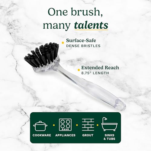 Cuisinart Dish Brush with Handle, 2 Pack, Firm Bristles | Multi-purpose dish scrubber for plates, pots, and pans, deep cleaning removes grease, safe for nonstick, round head - color: Round- Black