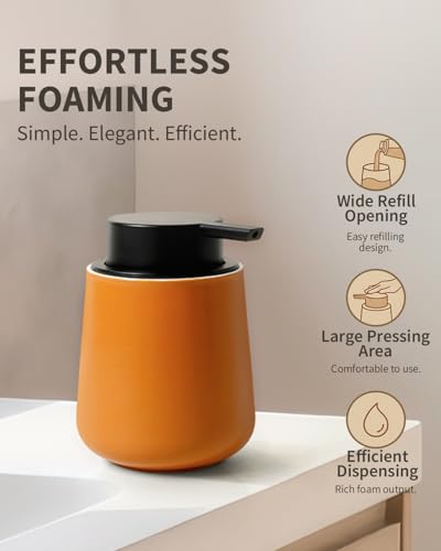 Bosilunlife Ceramic Foaming Soap Dispenser - 12Oz Bathroom Countertop Kitchen Dish Soap Pump Dispenser Foam Soap Dispenser - Orange - color: Orange