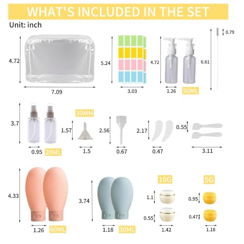 21 PCS Refillable Toiletry Bottles with Toiletry Bag for Travel Containers Empty Squeeze Leakproof Accessories for Toiletries Shampoo Lotion Body Wash (BPA Free) - size: 21 PCS Kit - 1#