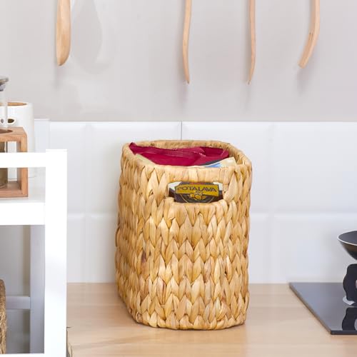 Toilet Paper Storage Basket, Water Hyacinth Wicker Storage Holder for 6 Rolls Toilet Paper with Built-in Handles - size: for 6 Rolls