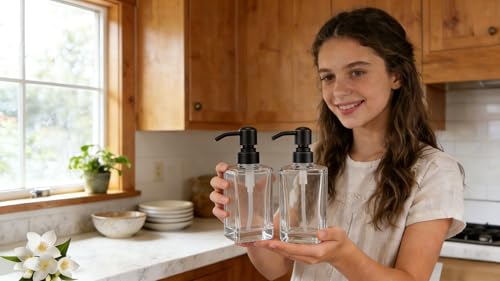 13.5 Oz Clear Glass Soap Dispenser with Rust Proof Stainless Steel Pump, Antique Design Refillable Square Lotion Dispenser for Bathroom, Premium Kitchen Hand Soap (Oil Rubbed Bronze) - color: Oil Rubbed Bronze