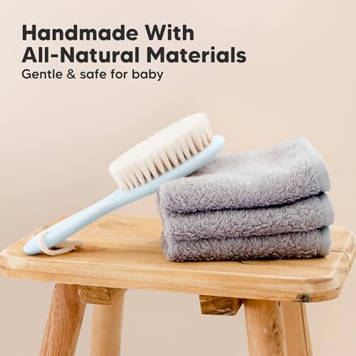 Wooden Baby Hair Brush for Toddler, Infant Cradle Cap (Frost, Regular) | Soft Goat Bristles Brush for Newborn Girl, Boy Hair, Scalp, Styling, Gentle Grooming, Baby Comb, Baby Bath Essentials - color: Frost, size: Oval, Regular 7"