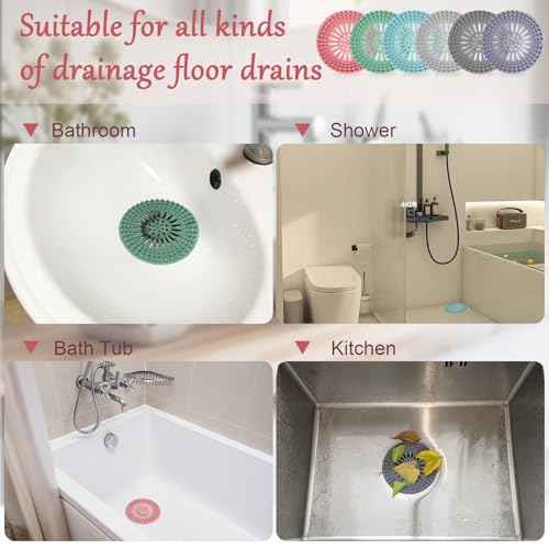 KTOJOY Bathroom Sink Drain Strainers, Hair Catcher Shower Drain Covers Protector - Flexible TPR Material, Multi-Color for Tub Shower Sink, 6 Pack