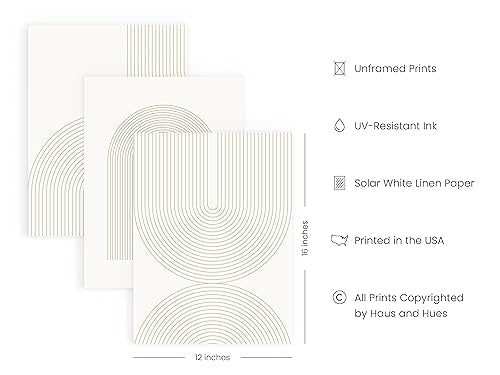 HAUS AND HUES Mid Century Wall Art - Set of 3 Mid Century Modern Art Wall Decor, Boho Posters for Room Aesthetic, Boho Pictures for Bedroom Wall Decor, Light Arches Wall Art, (12x16, UNFRAMED) - color: Neutral Double Arch, size: 12"L x 16"W, style: Unfram
