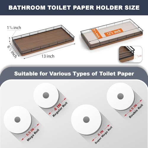 Oak Bathroom Toilet Tank Tray, 13" Wood Back of Toilet Paper Storage Tank Topper Basket, Vanity Tray for Perfume Makeup Candle Toiletry Organizer for Kitchen Coffee Table Walnut Tray Decor - color: Walnut, size: 13" x 6.5" x 1.5"