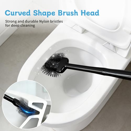 Sellemer Toilet Brush and Plunger Set, Curved Head for Deep Cleaning, Black | Brush and Plunger set, Curved Nylon Bristles for Deep Clean, Strong Suction Plunger, Ventilated Holder for Quickly Air Dry - color: Black