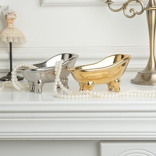 5.6" Ceramic Mini Bathtub Soap Dish Decortative Clawfoot Bathroom Soap Dish (Silver) - color: Silver