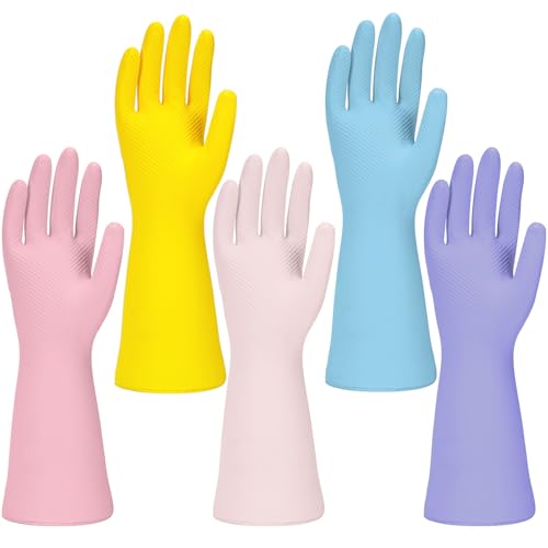 Jsocoah Cleaning Gloves for Dishwashing, 4/5 Pairs Reusable Kitchen Gloves for Wash, Household Cleaning Glove for Dishes Pet - color: Multicolor-5 Pairs