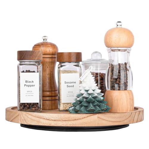 Wood Lazy Susan Organizer Kitchen Turntable for Cabinet Farmhouse Bathroom Decor Round Decorative Tray for Vanity, Counter, Sink, Coffee Table, 10 Inch, Brown - color: Brown, size: 10“