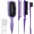 Curl Defining Brush, Curly Hair Brush Products With 3 Pcs Slick Back Hair Brush Set Bristle Brush Edge Control Teasing Comb for women (Purple) - color: purple