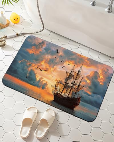 Elightvap Bath Mat Sailboat Landscape Bathroom Rug,Soft and Non Slip Bath Rugs,Quick Drying Machine Washable Floor Mat 17 * 29.5 Inches for Shower Room,Bathtub,Kitchen Bathroom - color: Sailboat Landscape