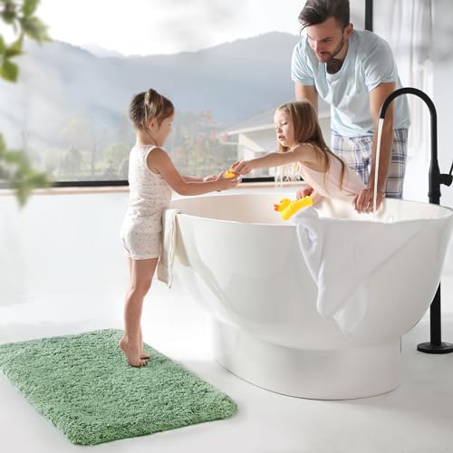TECHMILLY Super Soft Shaggy Bathroom Rugs Sets 2 Piece, Absorbent Thick Non Slip Microfiber Bath Rugs, Quick Dry Machine Washable Bath Mat for Bathroom Floor, Bathtub and Shower 17"x24" - color: Sage, size: 17'' x 24'' (2 Piece)