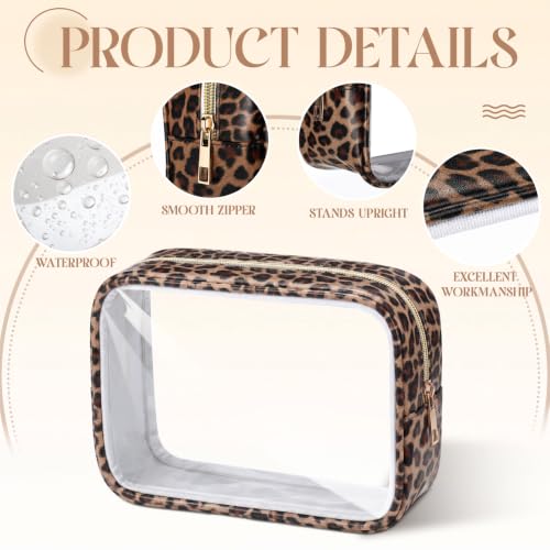 Abbylike 6 Pcs Clear Makeup Bags Bulk PU Leather Cosmetic Pouches Transparent Toiletry Bags with Zipper Waterproof Purse Skincare Car Organizer for Girl Women Travel Gifts(Leopard Print) - color: Leopard print