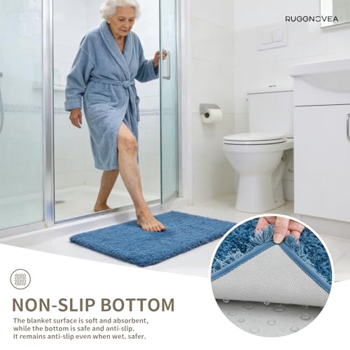 Bathroom Rugs Non Slip Washable, Ultra Thick Soft Microfiber Absorbent Bath Mats, High Density Foam Latex Non Slip Backing Bath Rugs, Fluffy Floor Carpet for Tub&Shower 24x17, Blue - color: Blue, size: 24" X 17"(Small Bathroom Rug)