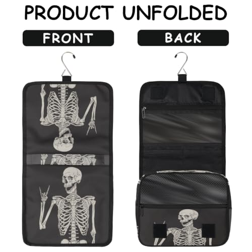 AUUXVA Hanging Toiletry Bag for Women, Halloween Skeleton Makeup Bag, Day of the Dead Cosmetic Bag, Travel Essentials for Women Men