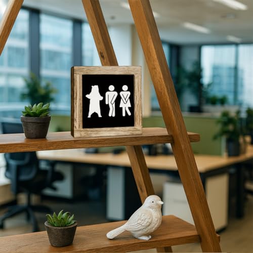 Bathroom Decor Sign, Rustic Bathroom Wooden Tabletop Decor, Freestanding Decoration for Toilet Restroom, Funny Toilet Signs, Humorous Restroom Wooden Box Sign 5.9×5.9 inch - color: color24