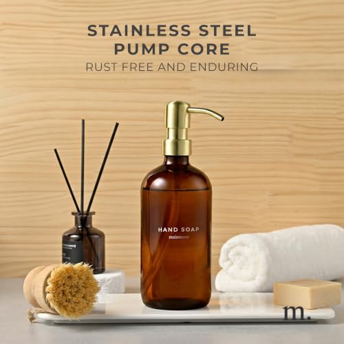 MaisoNovo Soap Dispenser 1-Piece Set | 16.9oz Amber Bottles with Gold Stainless Steel Pump Core - color: Amber/Gold