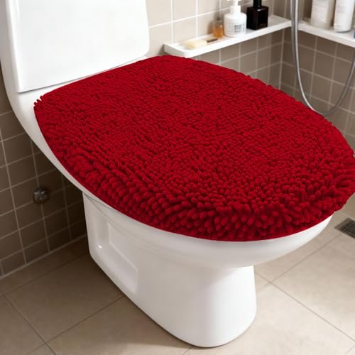 RUN HELIX Bathroom Toilet Lid Cover,Chenille Machine Washable Seat Covers, 17.5x15, Stays in Place Rubber Backing, Fits Most Round, Elongated and Oblong Lids, Accessories Decor,Burgundy - color: Burgundy, size: Lid 17.5"x15"