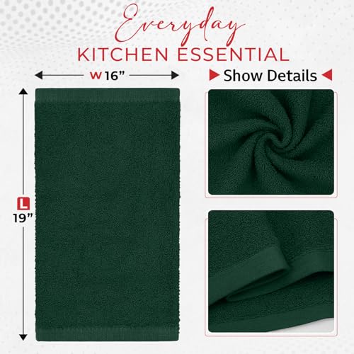 RIVERSIDE Bar Mop Towels Pack of 12, 16x19 Inches, 100% Ring Spun Cotton Terry Cloth Kitchen Towel, Highly Absorbent & Reusable Multipurpose Cleaning Rags for Bathroom, Hotel, Restaurant, Hunter Green - color: Hunter Green, size: Bar Mop (PK 12)