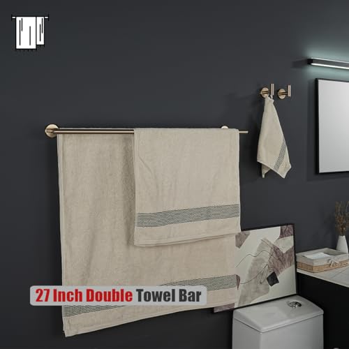 JQK Double Bath Towel Bar, 30 Inch 304 Stainless Steel Thicken 0.8mm Towel Rack for Bathroom, Towel Holder Champagne Bronze Wall Mount, Useable Length 27 Inch, TB100L27-CB - color: Champagne Bronze, size: 30 Inch