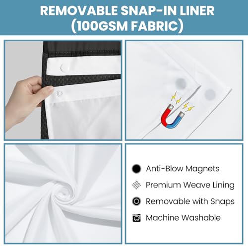 SORTTO No Hook Shower Curtain with Snap in Liner Set Waffle Shower Curtain for Bathroom Hotel Style Fabric Waterproof Inner Liner，48" W x 74" H, Black - color: A - Black, size: 48"W x 74"L (Pack of 1)