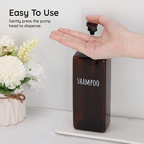 Segbeauty Shampoo and Conditioner Dispenser, 3 Packs 16.9oz Refillable Bathroom Soap Dispenser Set, 500ml Plastic Square Shower Press Pump Bottles Liquid Lotion Dispenser for Kitchen Sink Amber - color: Dark Amber, style: 16.9oz-Silver Pump