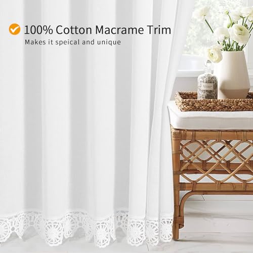 Gibelle Extra Long Boho Farmhouse Shower Curtain Set with Liner, Linen Bohemian French Country Bath Curtain 72x84 - White - color: White-liner Set, size: 72"W x 84"L (Pack of 1)