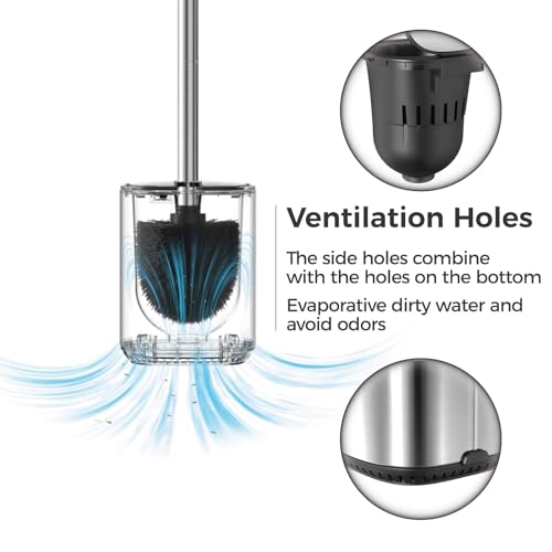 Toilet Brush and Holder Set Toilet Bowl Brush Stainless Steel Automatic Open lid Toilet Bowl Cleaner Brush Set Toilet Scrubber Kit Toilet Cleaning Brush for Bathroom - color: White