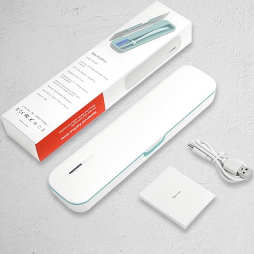 UV Toothbrush Sanitizer and Holder, Portable Travel Case and Cover, Toothbrush Cleaner Powered by AA Battery or USB-C, Fits Most Brushes - color: White-Green